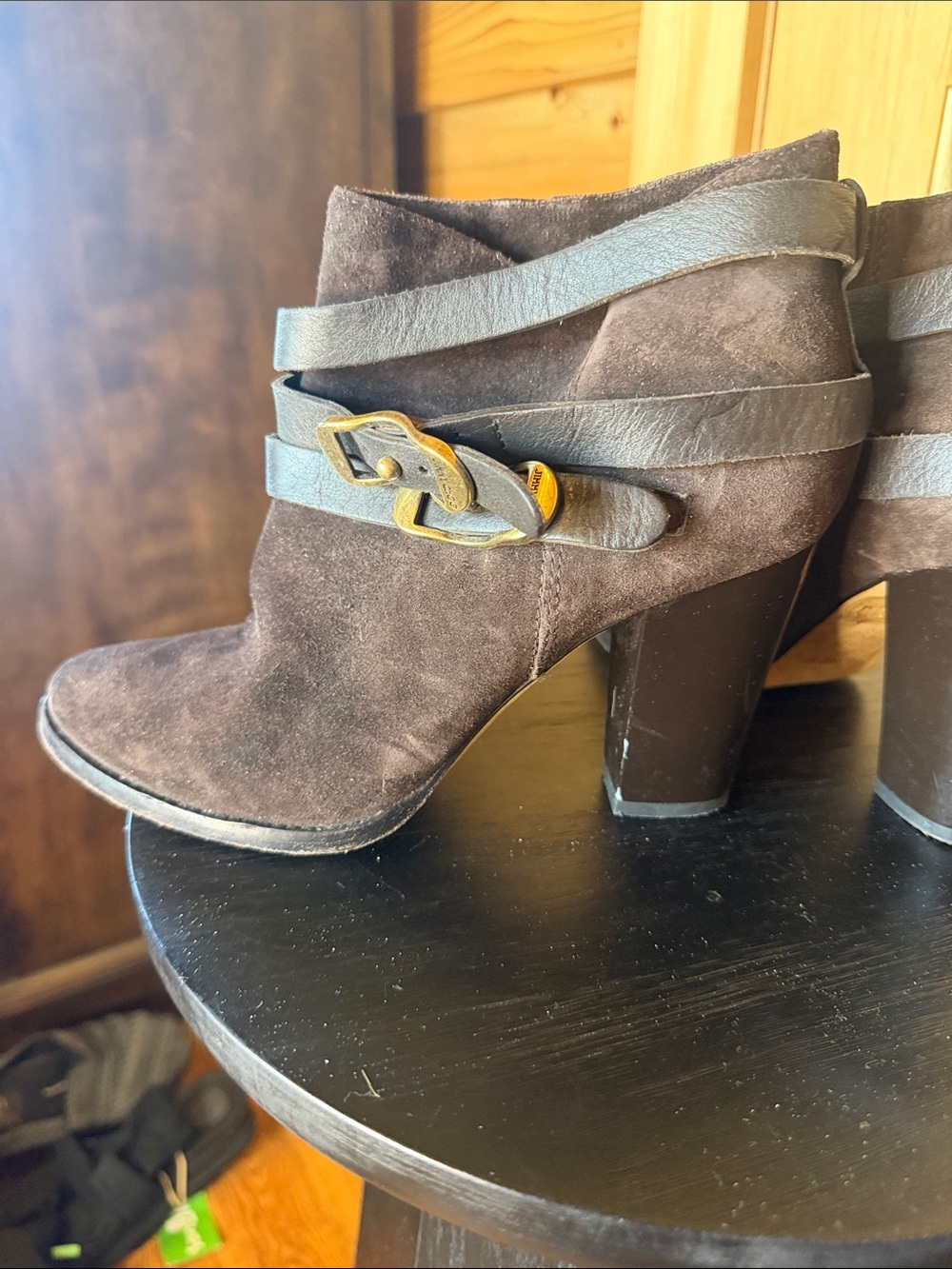 Jimmy Choo Brown Suede Ankle Boot with Wrap Strap and Buckle